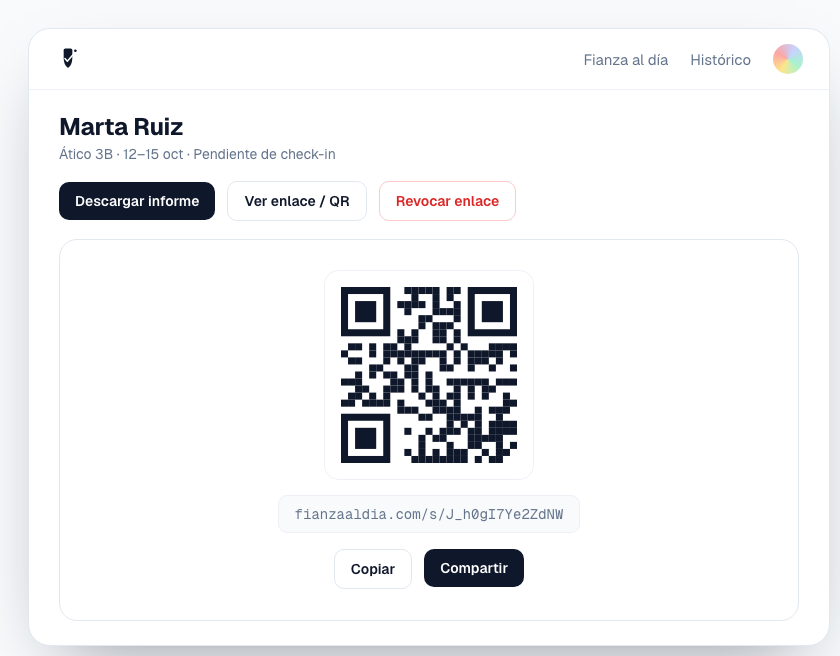 Ficha de una estancia con su enlace y su código QR